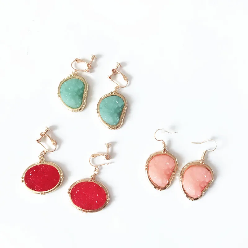 

Free Shipping Geometric Imitation Rock Stone Fashion Three Colors Earring