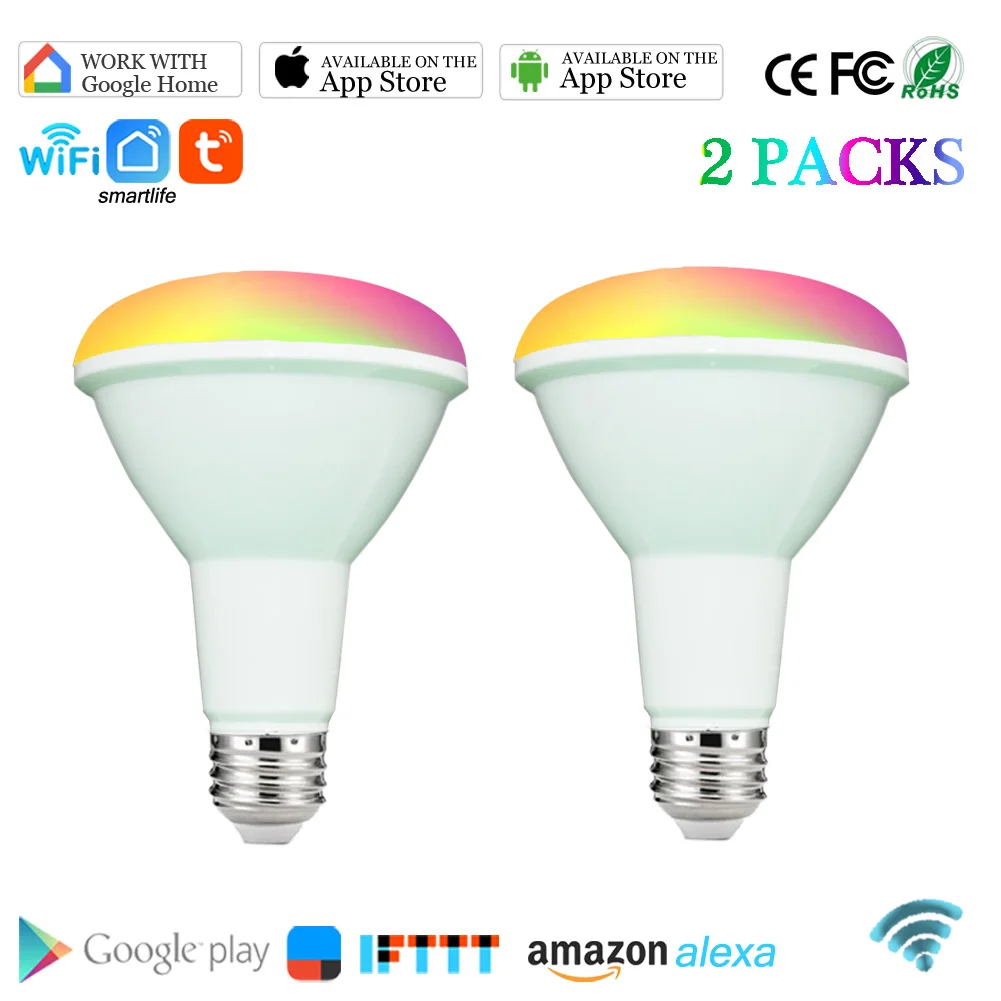 Wifi BR30 Smart Bulb 10W Flood Light E27 Dimmable RGBW Work with Amazon Alexa and google assistant，2pcs | Лампы и освещение