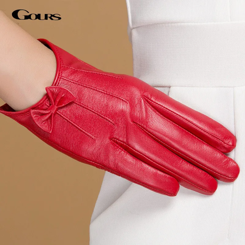 Женские перчатки Gours красный из натуральной козьей кожи GSL047 зима 2019|gloves phone|leather ski