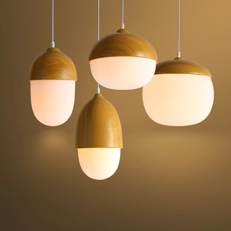 Scandinavian Style Glass Bar Cafe Restaurant Imitation wood Cute Nuts Light Pastoral Chandelier CL MZ140 | Освещение