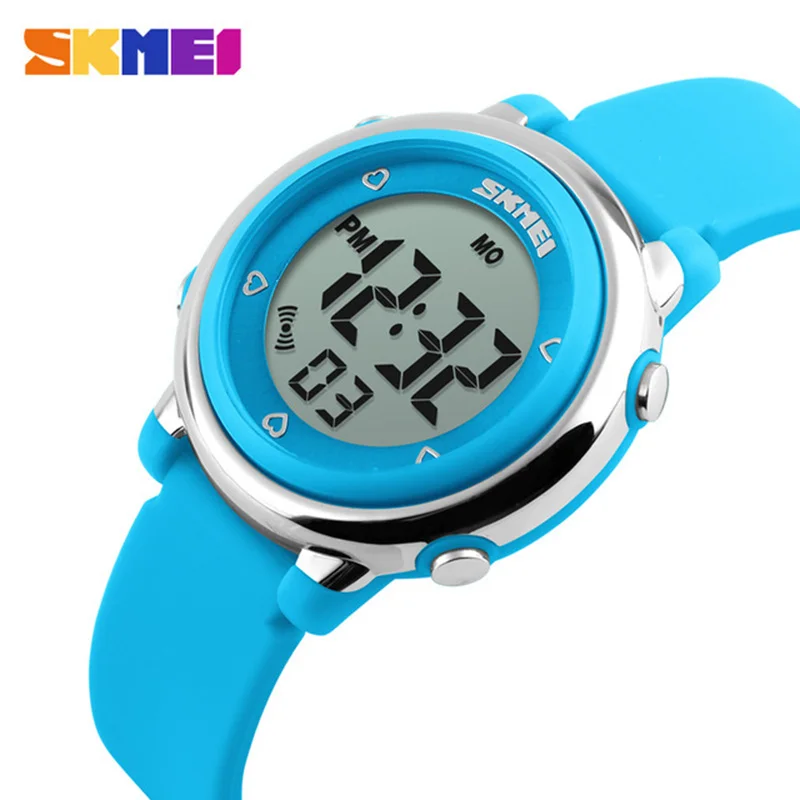 SKMEI Children watch LED Digital Sports Relojes Mujer Boys girls fashion Kids Cartoon Jelly Waterproof Wristwatches - Цвет: Blue