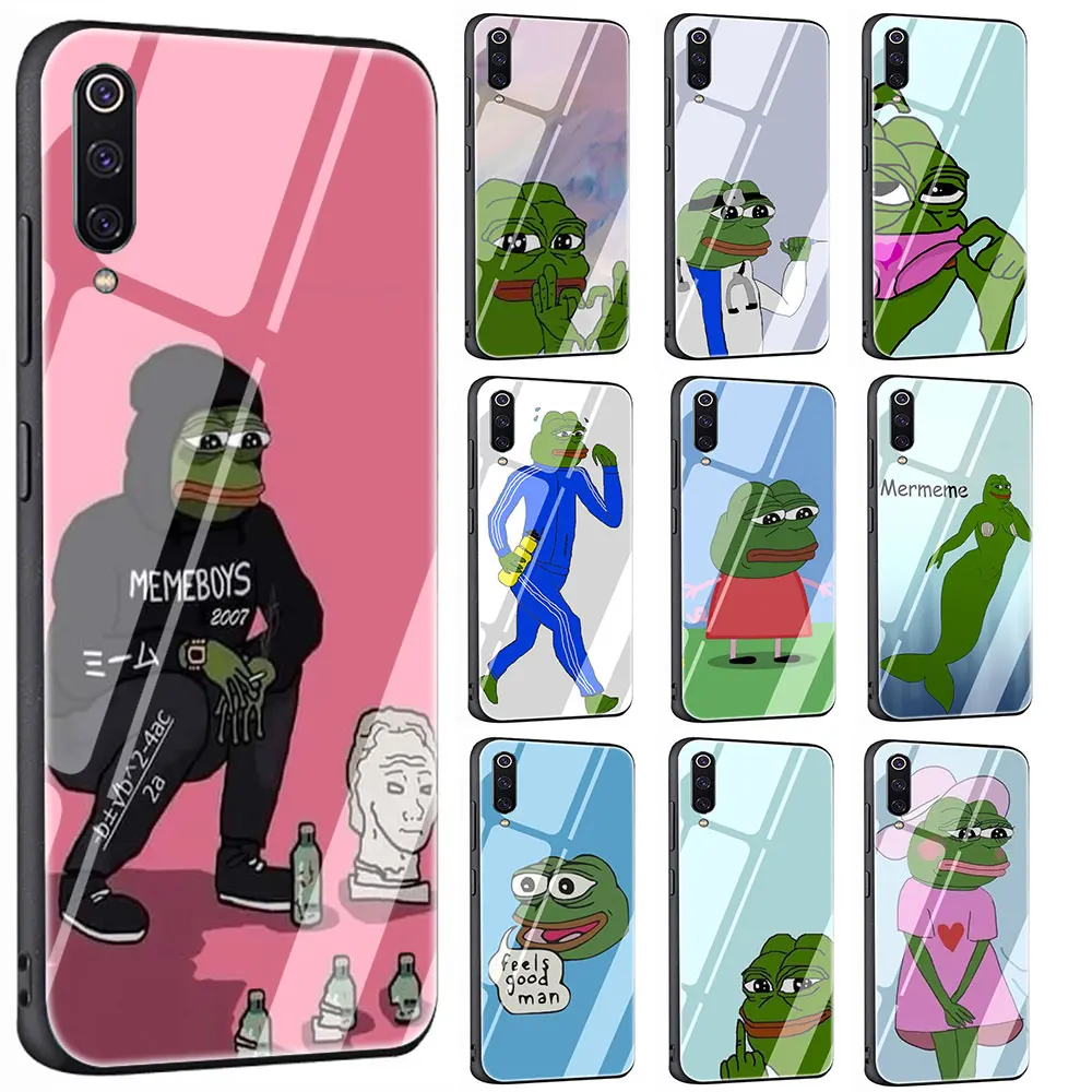 Internet Meme Smug Frog Pepe Tempered Glass Cover Case for Xiaomi 8 Lite A1 A2 9 Redmi Note 5 6 7 Pro 6A 4X F1