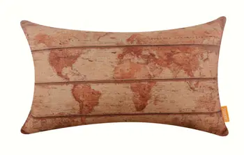 

LINKWELL Pillow Case Burlap Cushion Cover 18x18 inch Vintage Yellow World Map in Wood Look Shabby Chic Retro Style New Arrivals