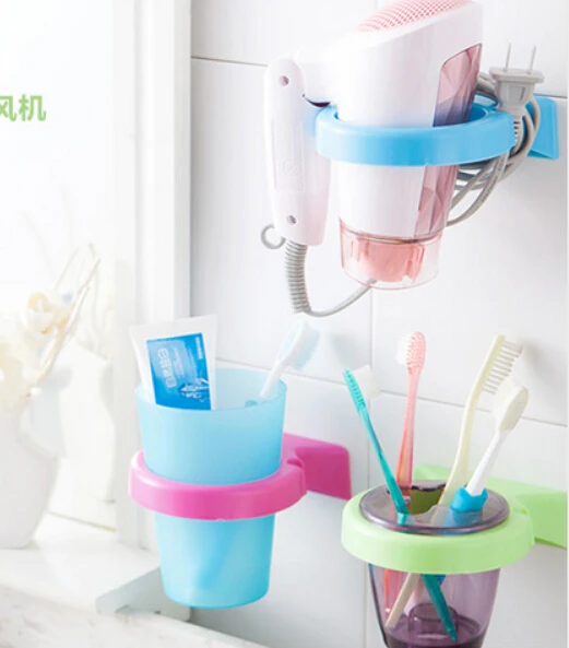 Wall Sticker Hair Dryer Holder Bathroom Shelf Bathe Set Home Storage