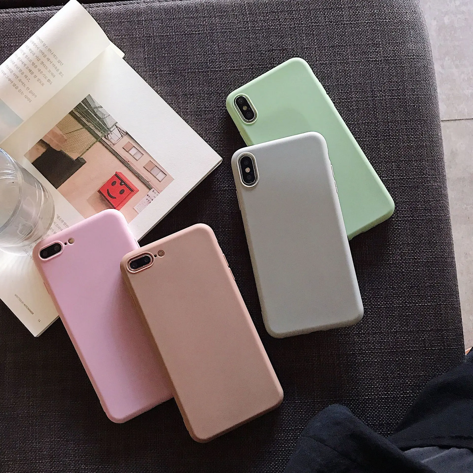 

Solid Color Silicone Couples Korean Cases For iphone XR X XS Max 6 6S 7 8 Plus Cute Candy Color Soft Simple Fashion Phone Case