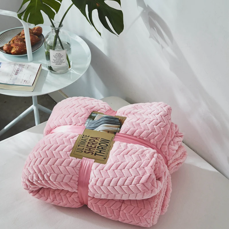 Супер мягкий теплый зимний лежак постельное белье сплошной цвет фланель шерпа одеяла из искусственного меха норки пледы Покрывало флис одеяла