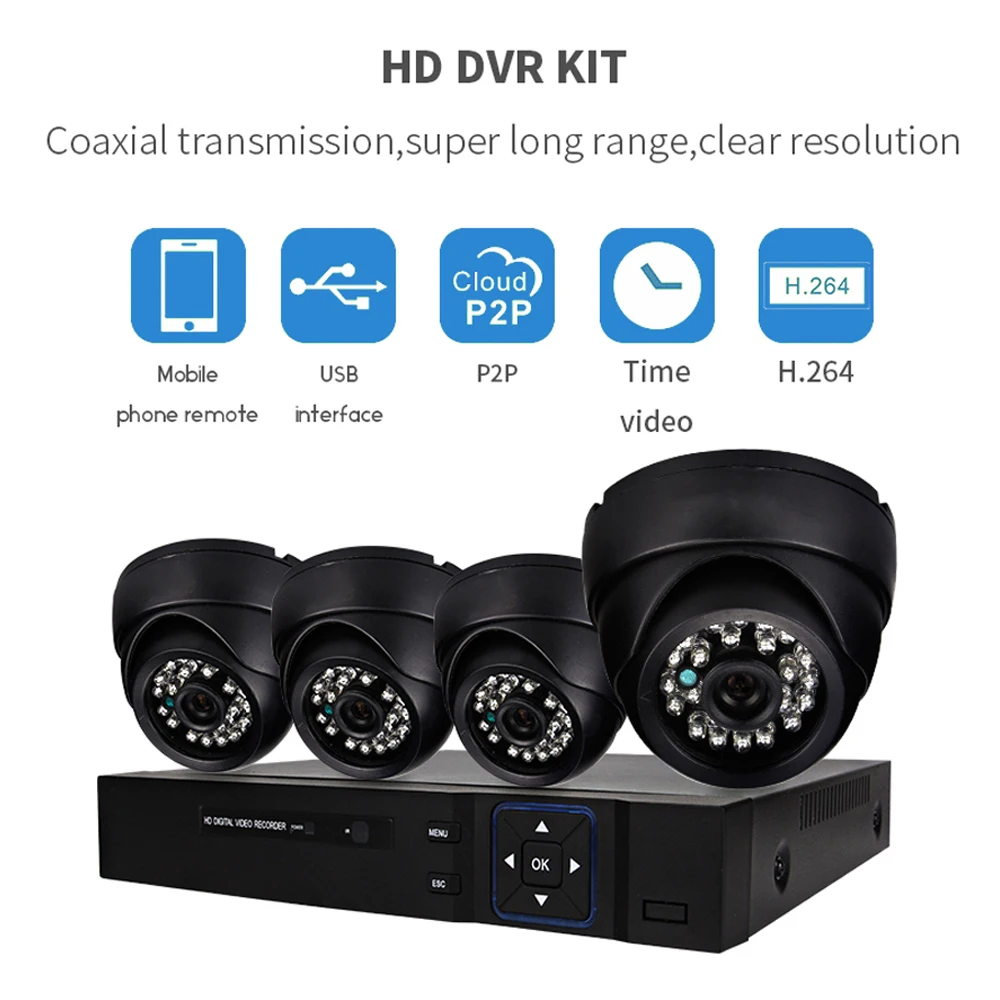 PUAroom 4CH Наружная цилиндрическая аналоговая 2MP H.264 onvif видеорегистратор