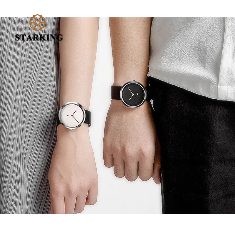 STARKING, черные женские часы, кварцевые, Relojes Hombre,, унисекс, часы 40 мм, Безликий дизайн, кожа, модные, простые, наручные часы для мужчин