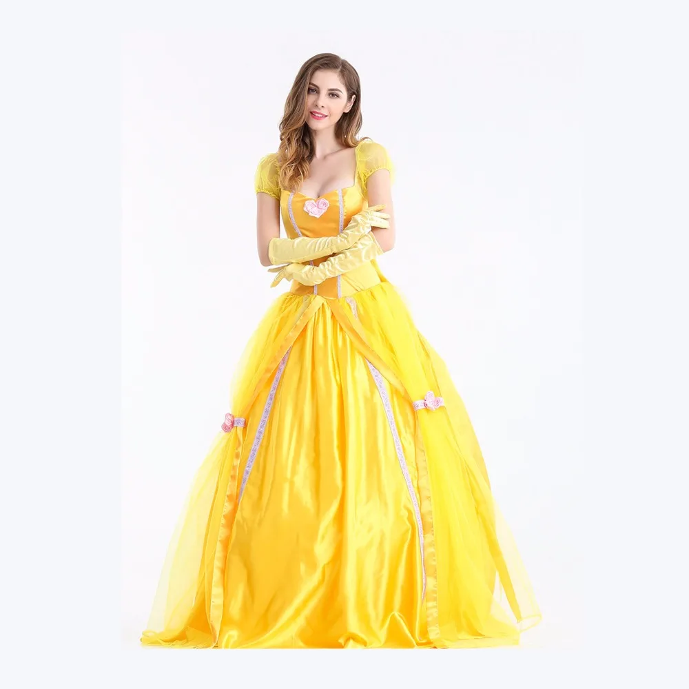 VEVEFHUANG Красавица и Чудовище мультяшный костюм для женщин взрослых Belle Платья вечерние Необычные девушки цветок желтый длинный принцесса платье