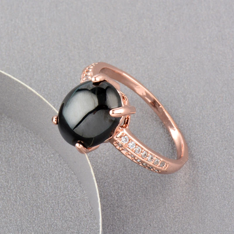 SINLEERY Винтаж черный Опаловый камень в форме овала кольца для Для женщин розового золота Цвет с украшением в виде кристаллов Обручение ювелирные изделия JZ068 SSC