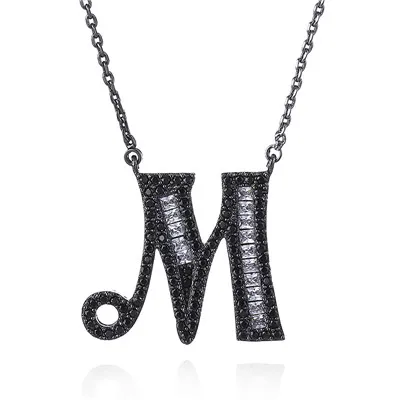 YANMEI 2 цвета Алфавит буквы А до М кулон цепи ожерелье для женщин Горячая Распродажа кубическое ожерелье с фианитами цепи ювелирные изделия YMD1227 - Окраска металла: M-black