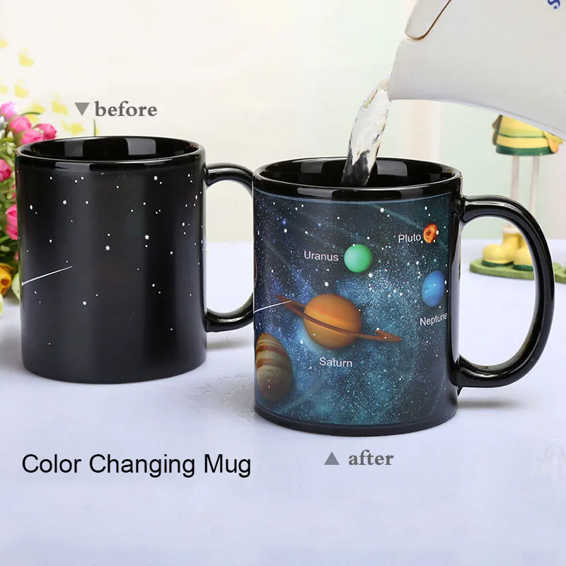 Креативная керамическая кружка, меняющая цвет, кружка, открывающая тепло, кофейная чашка, подарок для друзей, Студенческая чашка для завтрака, звездная солнечная система, кружка