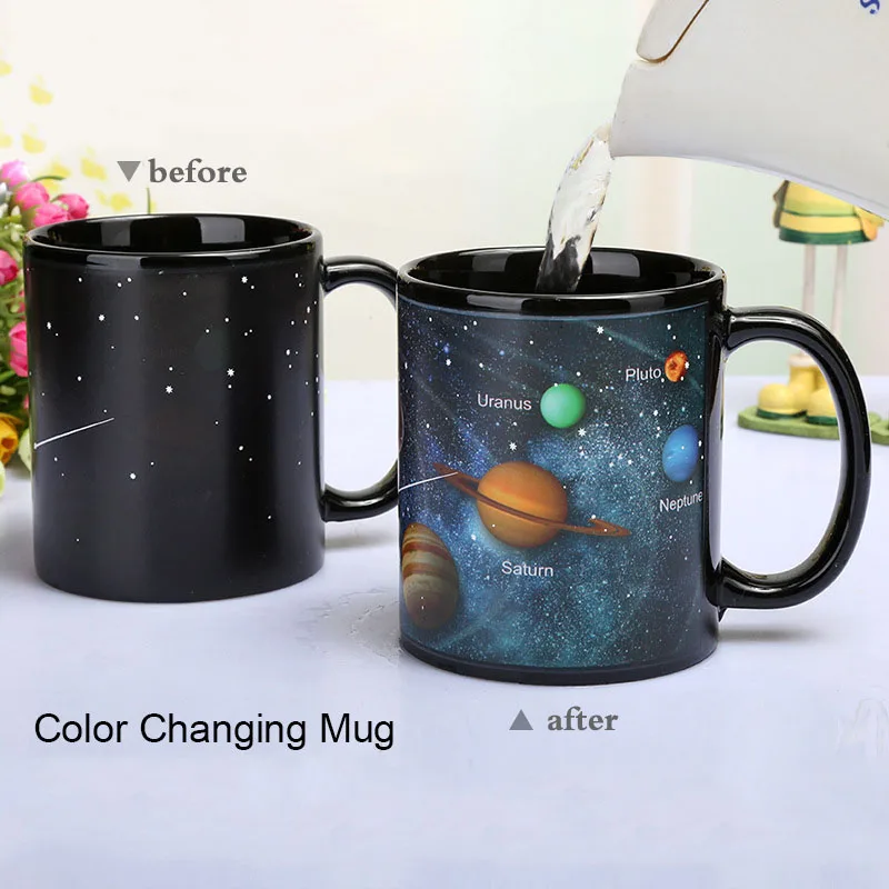 

Creative Changing Color Chang Mug Ceramic Mug Heat Revealing Coffee Cup Friends Gift Student Breakfast Cup Star Solar System Mug