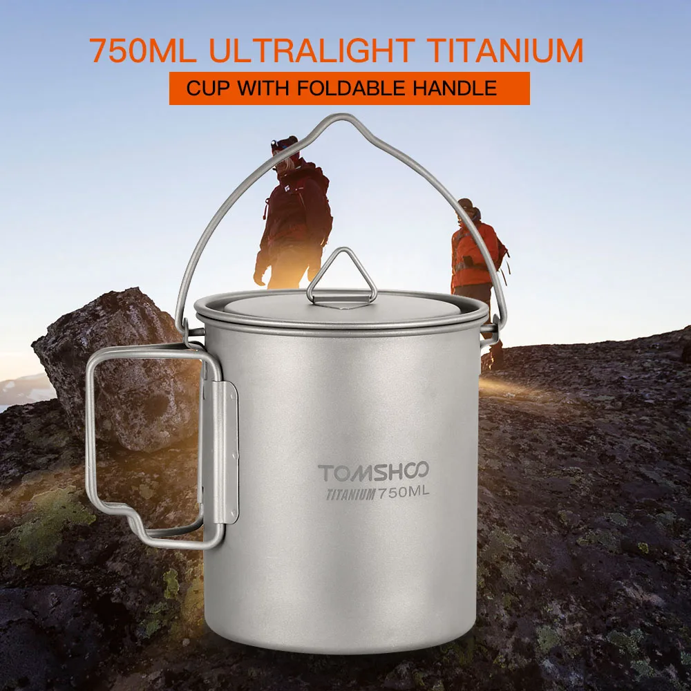 TOMSHOO титановый горшок, кружка, чашка 750 мл, Ультралегкая походная посуда для путешествий, кофе, чая, кемпинга, чайник, чашки для воды, для приготовления пищи с ручкой с крышкой