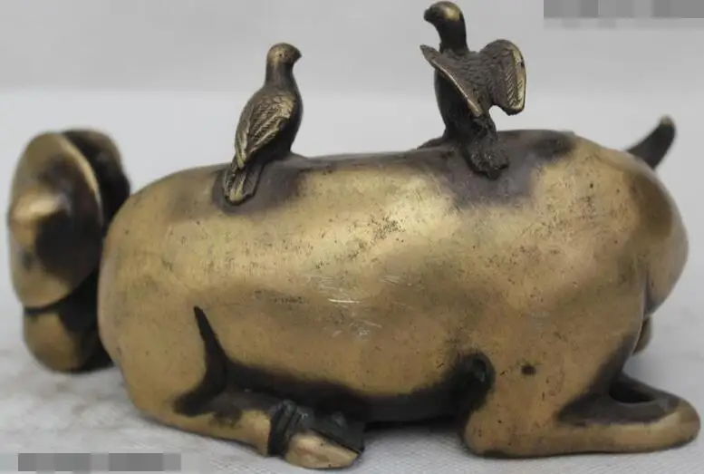 

S2156 4"China Chinese Folk Bronze Lucky Lifelike cowboy Ox cow Cattle d Statue