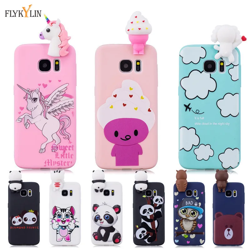 

Silicone Case For etui Samsung S7 Edge Case Back Cover For Coque Samsung S6 S7 Edge S8 S9 Plus 3D Unicorn Panda Soft Phone Cases