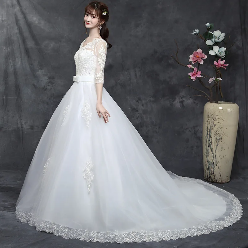 

New Beautiful Lace Applique Plus Size Wedding Dress Sexy V Neck Half Sleeve Perspective Slim Lace Up Wedding Gown Robe De Mariee