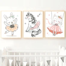 Rabbit Horse Cat Wall Art Canvas Painting Nordic Posters And Prints Scandinavian Wall Pictures Baby Girl Room Nursery Home Decor