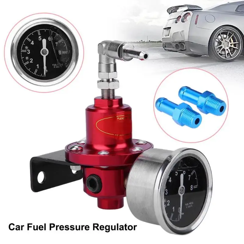 Автомобильный регулятор давления топлива, красный металлический Регулируемый автомобильный регулятор давления топлива с манометром для увеличения впрыска топлива, экономит расходы