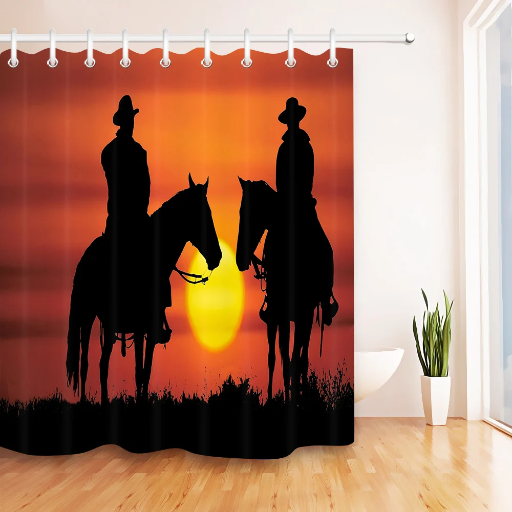 Vintage Western Cowboy Sunset R Scenery Waterproof Bathroom Shower