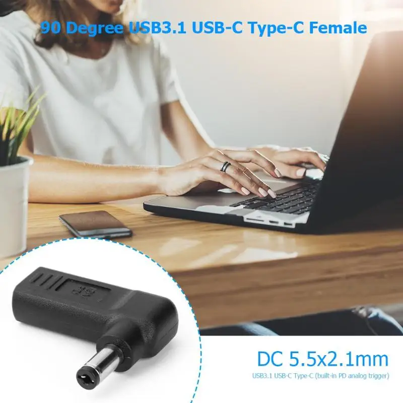Type C Female to 3 0x1 1 мм Мужской правый угол постоянного тока зарядное устройство