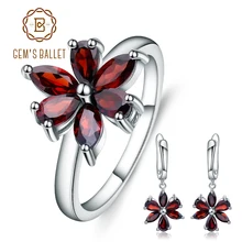GEM'S BALLET 4.16Ct натуральный красный гранат драгоценный камень Ювелирный Набор 925 пробы серебряные серьги кольцо Набор для женщин хорошее ювелирное изделие
