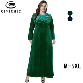 

CIVI CHICI Plus Size Loose Jurk Retro Long Robes Femme Floral Embroidery Maxi Dress Fall Winter Flannel Velvet Swing Gown DRS262