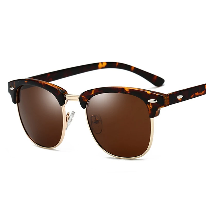 Pawxfb Для Мужчин Поляризованные солнцезащитные очки Для женщин в классическом стиле; обувь с заклепками в стиле ретро, фирменный дизайн, туфли с квадратным наполовину оправа для очков UV400 Oculos De Sol masculino - Цвет линз: C3