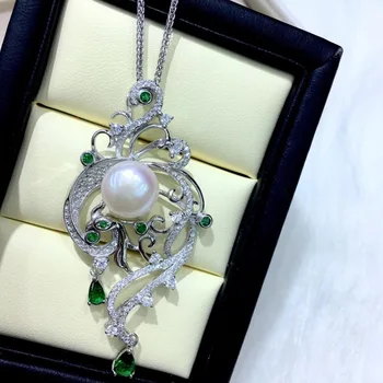 

925 Silver Pendant Setting Mounting Pendant Findings and Component for Oyster Akoya Edison Pearls Corals Jade Stones Beads