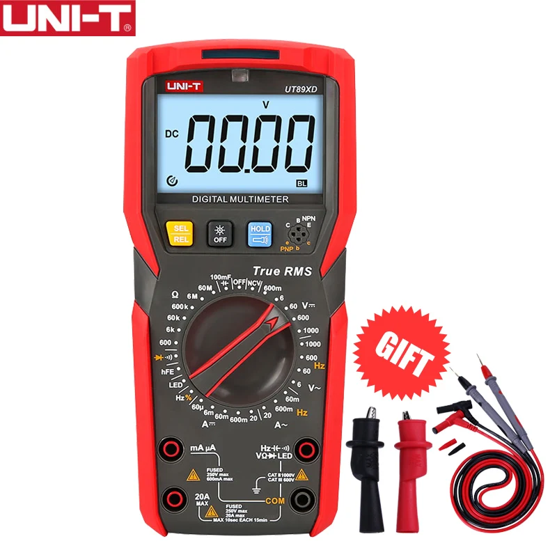 

UNI-T UT89XD Digital Multimeter True RMS Tester AC DC Voltmeter Ammeter 1000V 20A Capacitance Frequency Resistance LED Measure