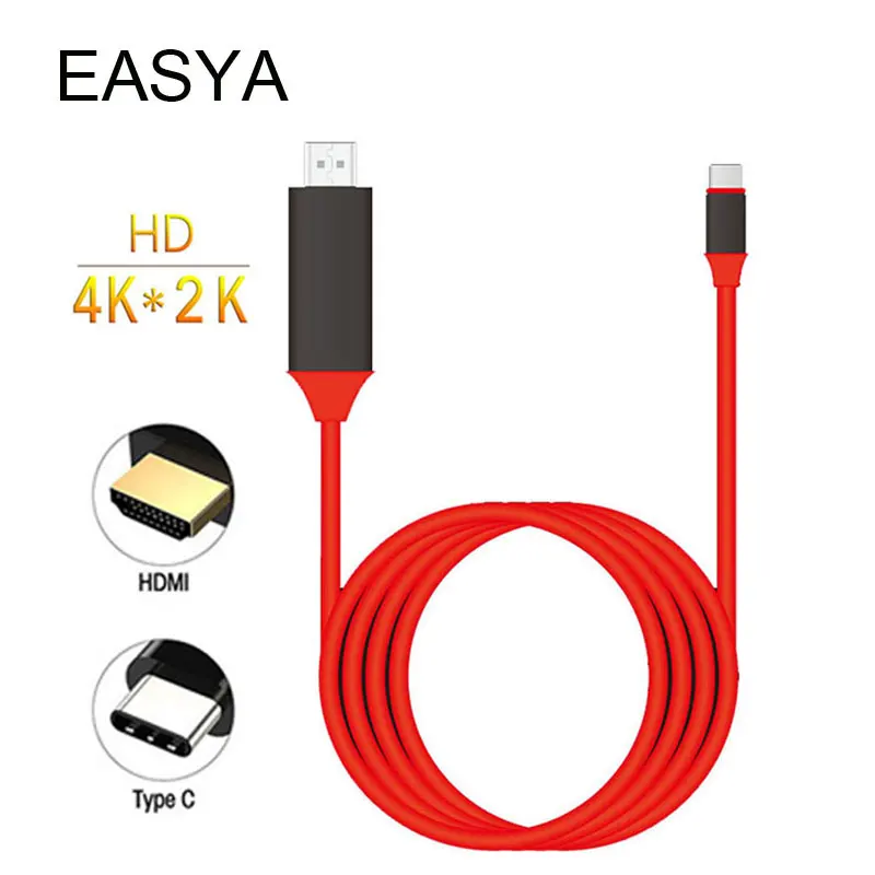 

EASYA USB 3.1 Type-C Hub to HDMI Cable 2M 4K Resolution HD Thunderbolt 3 USB-C Dock USB 3.1 Male to Female Red for MacBook Pro