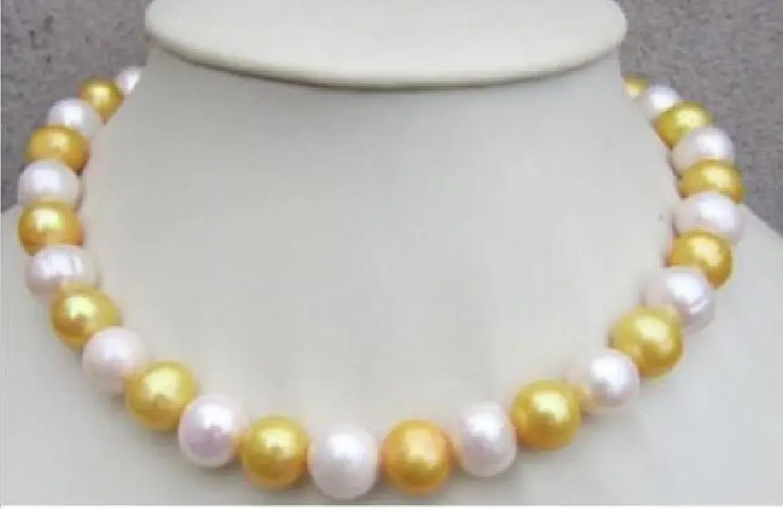 

shitou 001623 HUGE NATURAL SOUTH SEA WHITE GOLDEN PEARL NECKLACE 18"14K