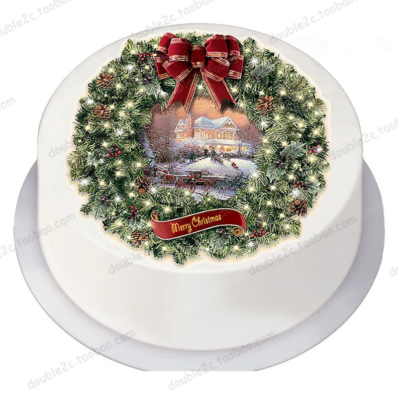 Рождество съедобные Бумага для торта Топпер, 8 ''Веселые Рождество колокол съедобные индивидуальные Еда Бумага для рождественской вечеринки украшения