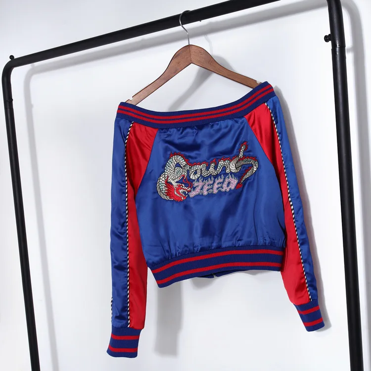 The Same Embroidery Flower Jinlong Baseball Suit Short Jacket Women 2019 Spring New Jacket Thin Women Coats and Jackets