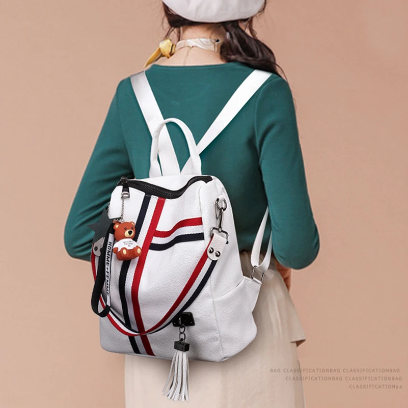 Nevenka Women Leather Backpack Fashion School Bag for Girls Zipper Backpack with Tassel Anti Thief Backpacks Female Travel Bags06
