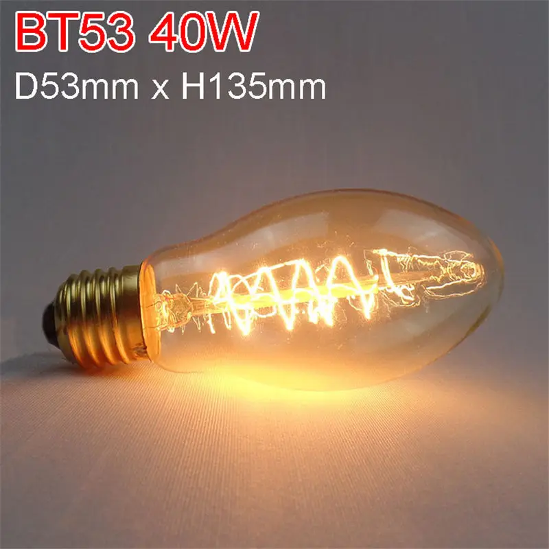 CLAITE ретро Edison LED светильник лампочка E27 220 В 40 Вт 60 Вт A19 ST64 T10 T30 T185 G80 G95 G125 нити Винтаж ампулы можно использовать энергосберегающую лампу или светодиодную лампочку - Цвет: BT53 40W