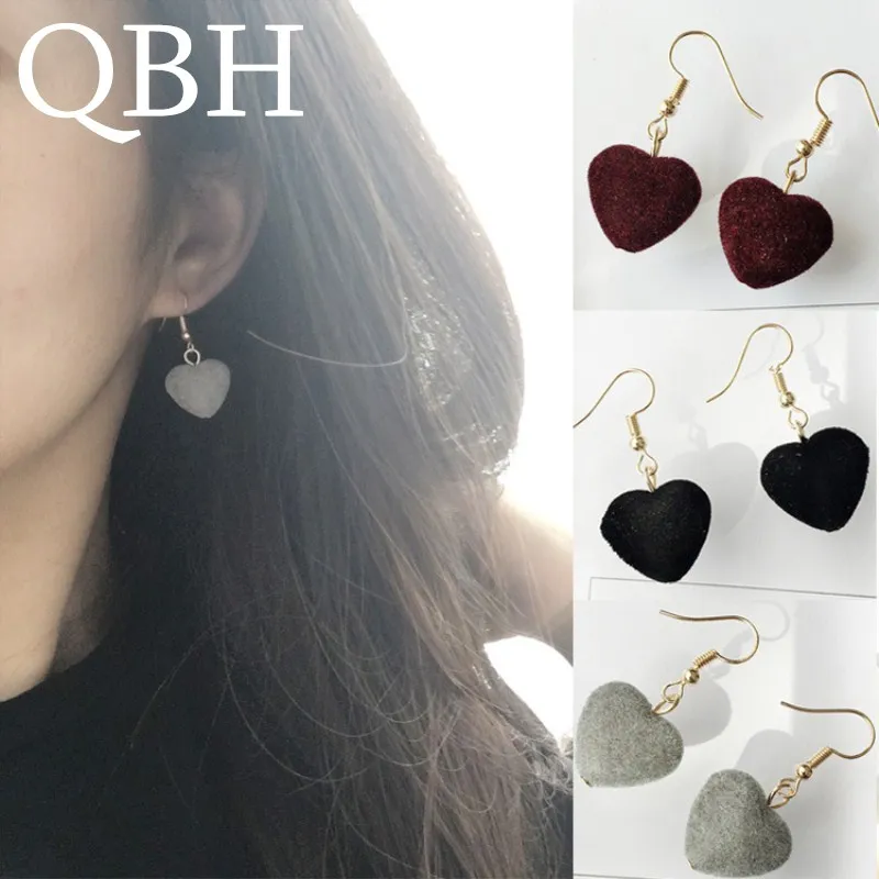 

EK326 New Fashion Retro Sweet Hair Ball Heart Velvet Drop Earrings For Women Vintage Cute Love Wedding Jewelry Girl Brincos
