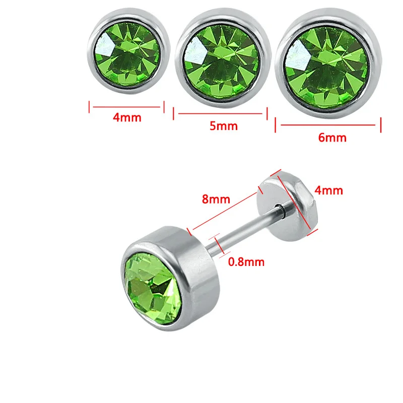 Хирургические стальные детские серьги-гвоздики с зеленым кубическим цирконием милые серьги пирсинг для маленьких детей детские украшения для ушного хряща