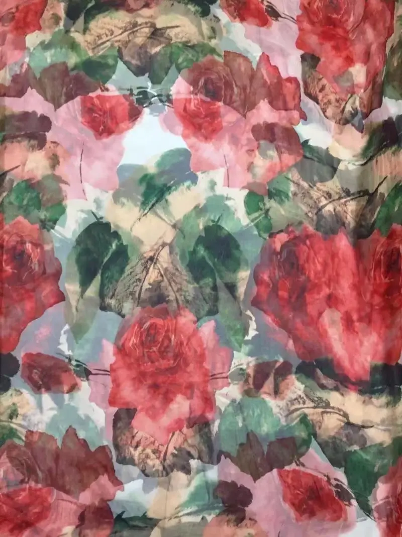 pretty flower silk fabric for lady dress digital prints silk crinkle