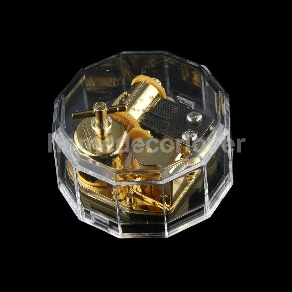 Acrylic Dodecagon Shape Clockwork Music Box Melody Play Box Kids Christmas Gift