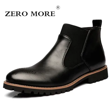 

ZERO MORE British Safety Ankle Boots Men Big Size Slip On Pointed Toe Work Men Shoes Fashion Solid Brogues Mens Boots Casual