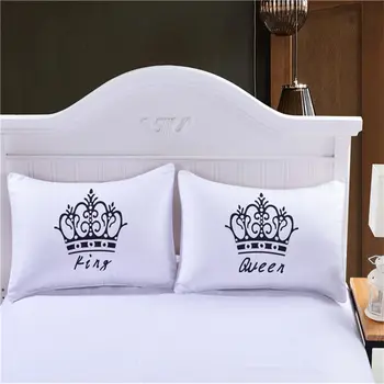 

Set of 2 Queen King Crown Pillowcase Covers Letter Printed Sleeping Pillow Case Couple Bridal Shower Gift Polyester Home Textile