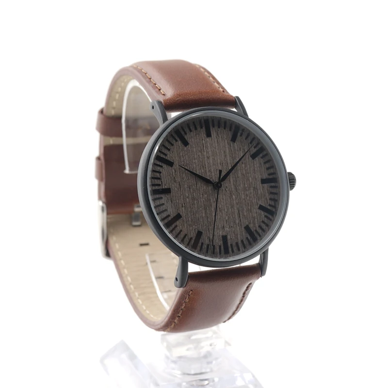 BOBO BIRD V-E25 Watches Men Top Luxury Brand Stainless Steel Case Wooden Dial Wristwatch with Brown Leather Strap in Gift Box
