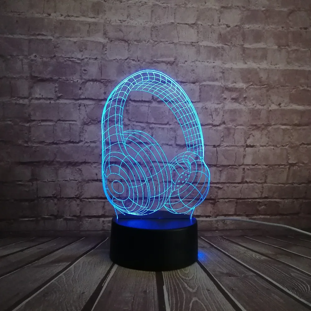 

2017 Novelty Design Headphone Headset 3D LED USB Lamp Colorful Acrylic Energy Saving Hip Hop Style Boy Props Desk Decor Lighting