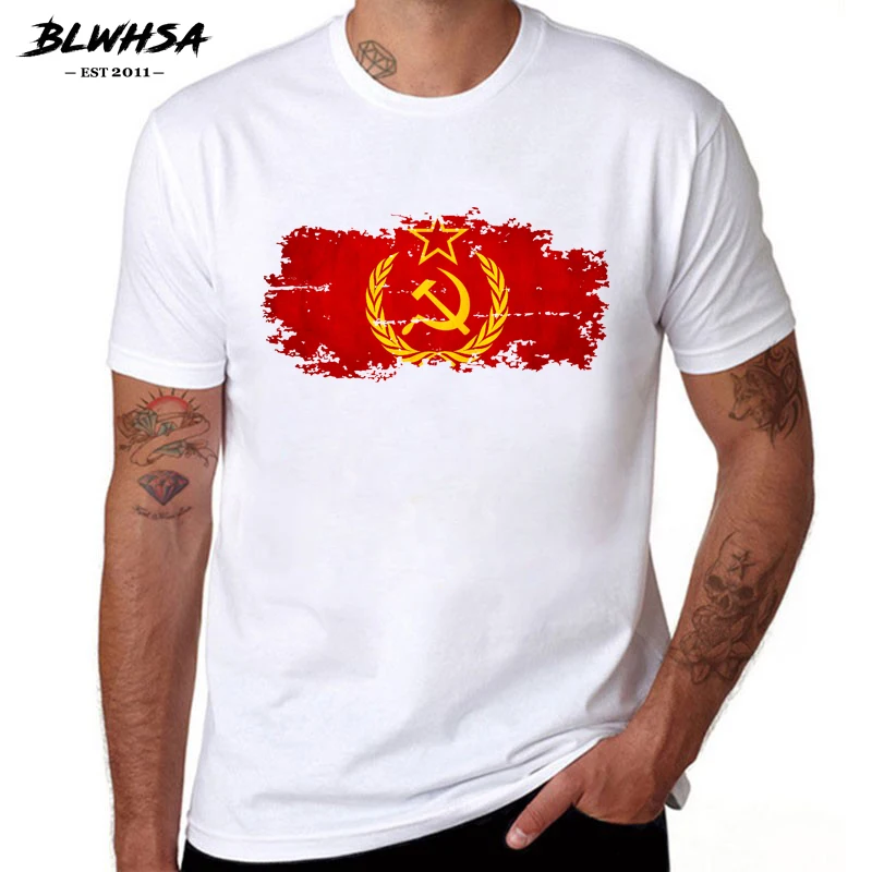 

BLWHSA Soviet Union Flag Printing T shirt Men Fashion Short Sleeve Summer T-shirts Funny CCCP Flag Brand Men Clothing