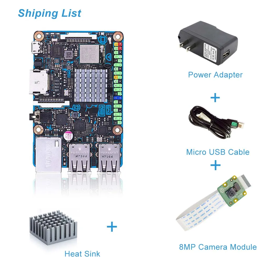 Плата ASUS SBC Tinker S RK3288 SoC 1,8 ГГц четырехъядерный процессор, 600 МГц Mali-T764 GPU, 2 Гб LPDDR3 и 16 Гб eMMC tinkerboard - Комплект: Комплект 5