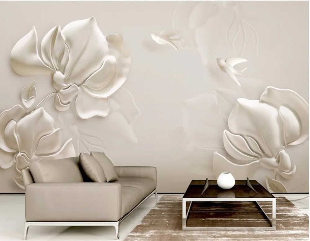 Beibehang пользовательские обои 3d фрески papel де parede штукатурка тиснением магнолии цветы птицы белый фон обои behang