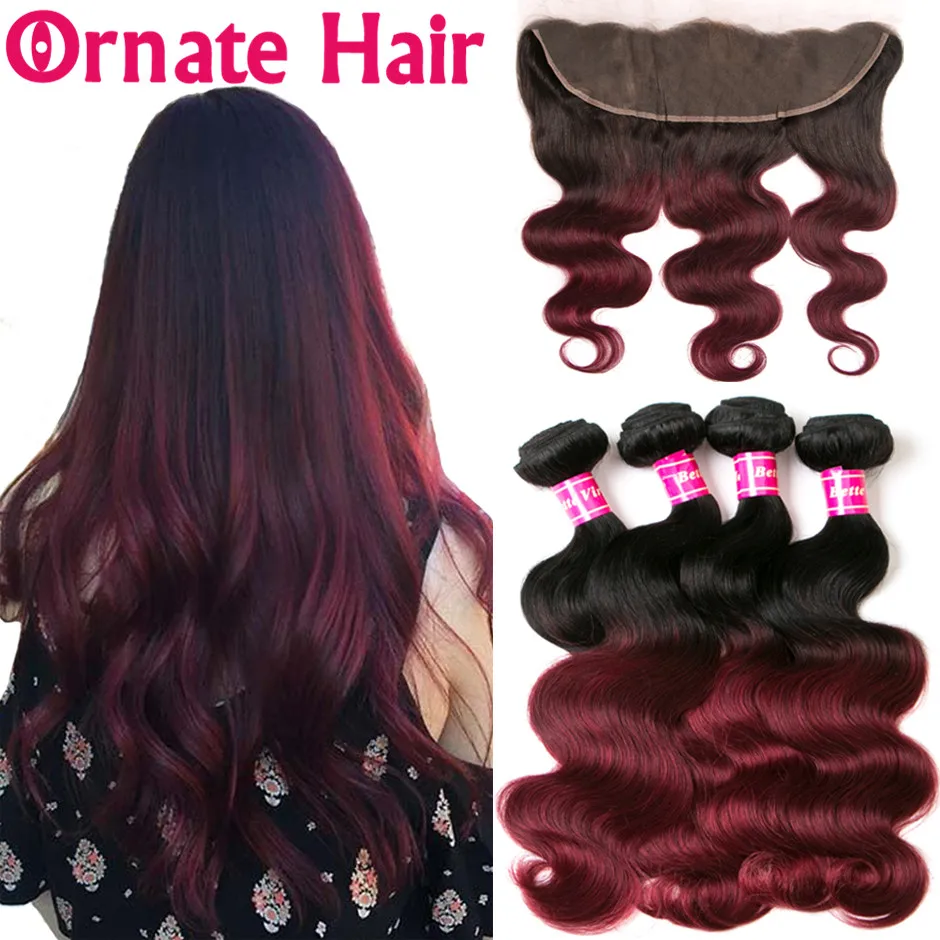

Ornate Hair Colored Ombre Bundle With Frontal Closure Brazilian Body Wave Bundle With Closure Lace Frontal With Bundle Non Remy