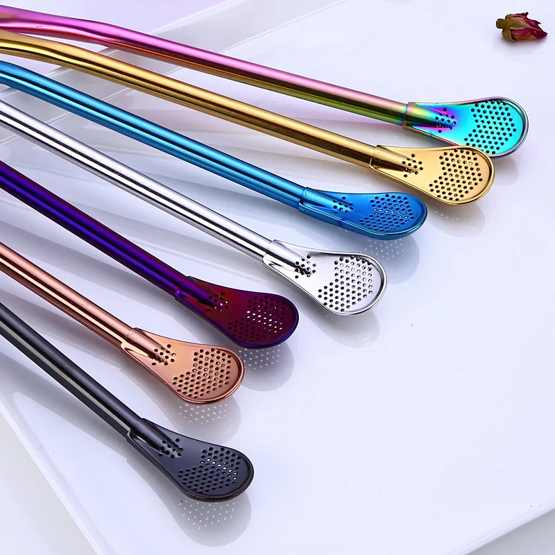 6 Packs Nordic Rainbow Stainless Steel Drink Straw Dispensers/Coffee Stirring Spoon/Tea Filter
