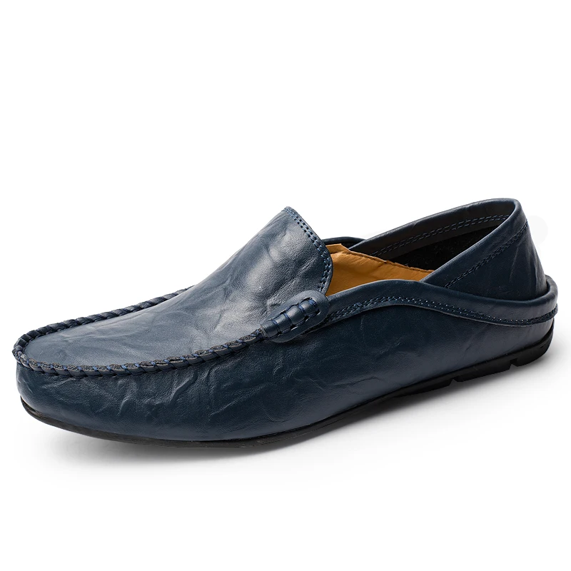 Jkpudun итальянская Мужская обувь Повседневное Элитный бренд лето Для мужчин s лоферы из натуральной кожи; мокасины; дышащая обувь; водонепроницаемые туфли без шнуровки черного цвета - Цвет: Blue